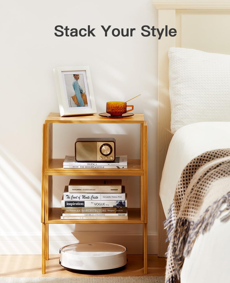 Pipishell Bamboo Stackable End Tables, Wood Living Room Nightstand, Bedside Tables for Bedroom Storage, 2PCS - Image 2